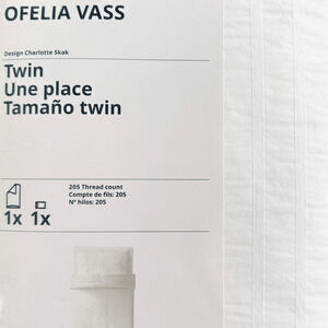 IKEA OFELIA VASS Twin White  Crinkle Dobby-Weave Duvet Cover & Pillowcase